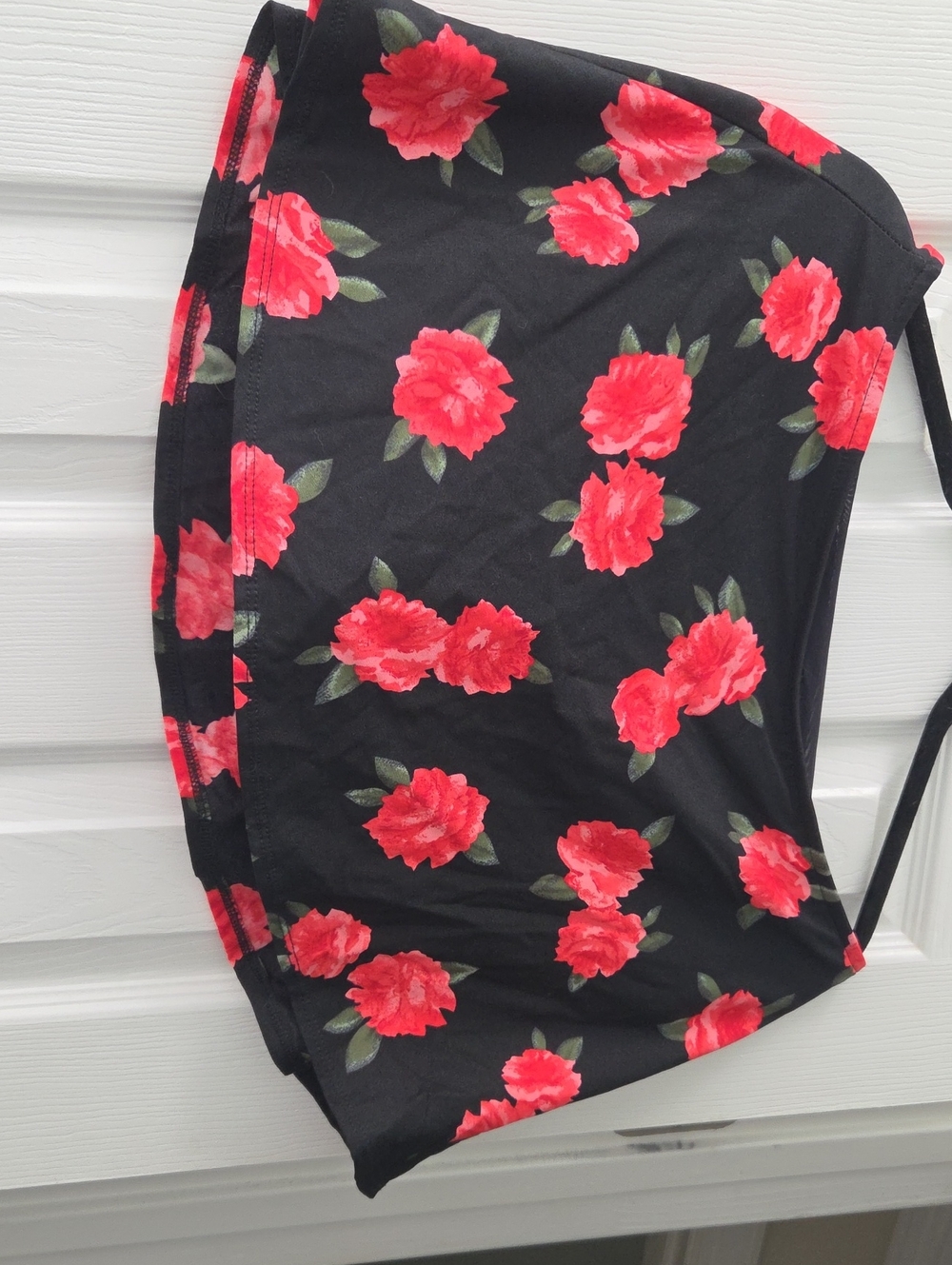 Black Floral  Swim Skirt with Red Rose Print